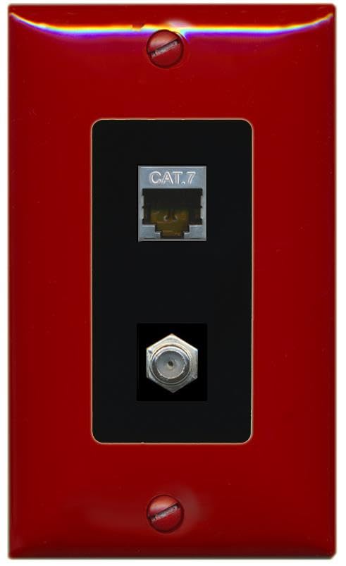 RiteAV Coax and Cat7 Wall Plate - 1 Gang [Red/Black]