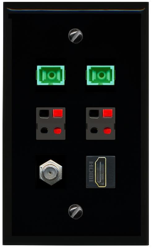 RiteAV COAX HDMI 2 SC APC Simplex Fiber 2 SPEAKER Flat/Solid Wall Plate [Black]