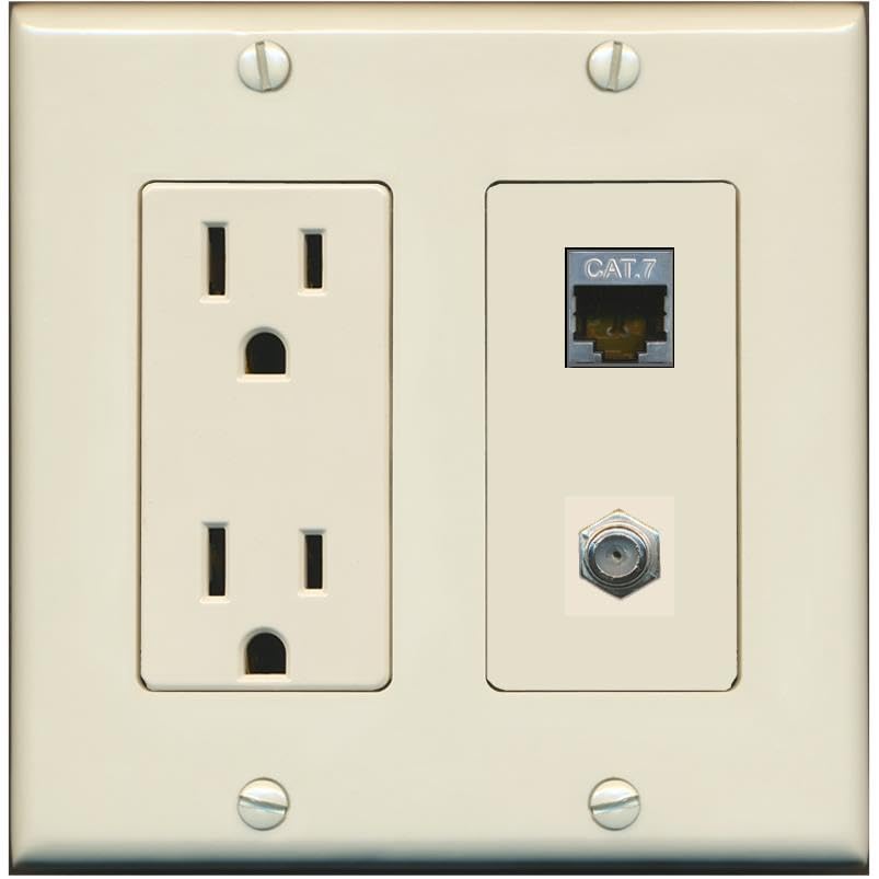 RiteAV Coax and Cat7 Wall Plate - Outlet [Light-Almond]