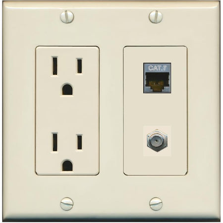 RiteAV Coax and Cat7 Wall Plate - Outlet [Light-Almond]