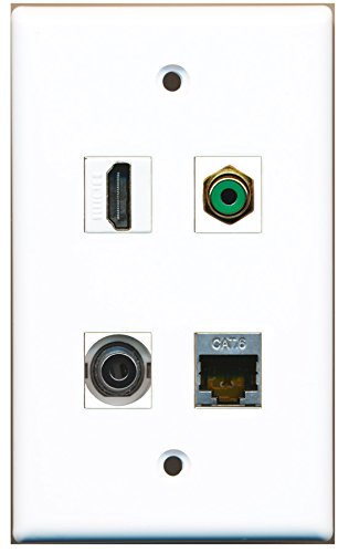 RiteAV - 1 Port HDMI 1 Port RCA Green 1 Port Shielded Cat6 Ethernet 1 Port 3.5mm Wall Plate
