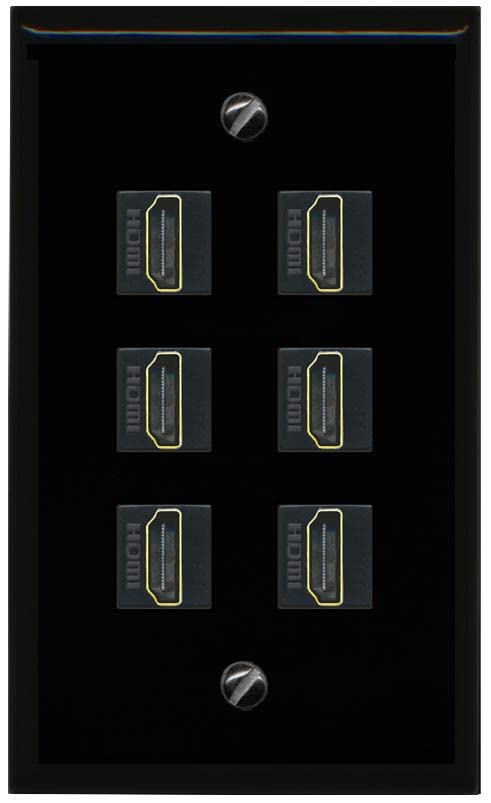 RiteAV HDMI Wall Plate 6 Port - Flat [Black/Black]