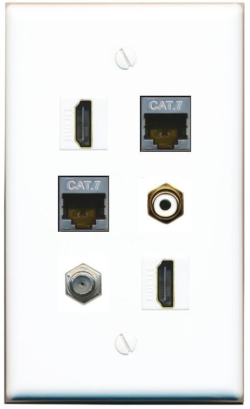 RiteAV 2 CAT7 COAX 2 HDMI RCA-WHITE Flat/Solid Wall Plate [White]