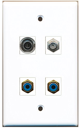 RiteAV - 2 Port RCA Blue 1 Port Coax Cable TV- F-Type 1 Port 3.5mm Wall Plate