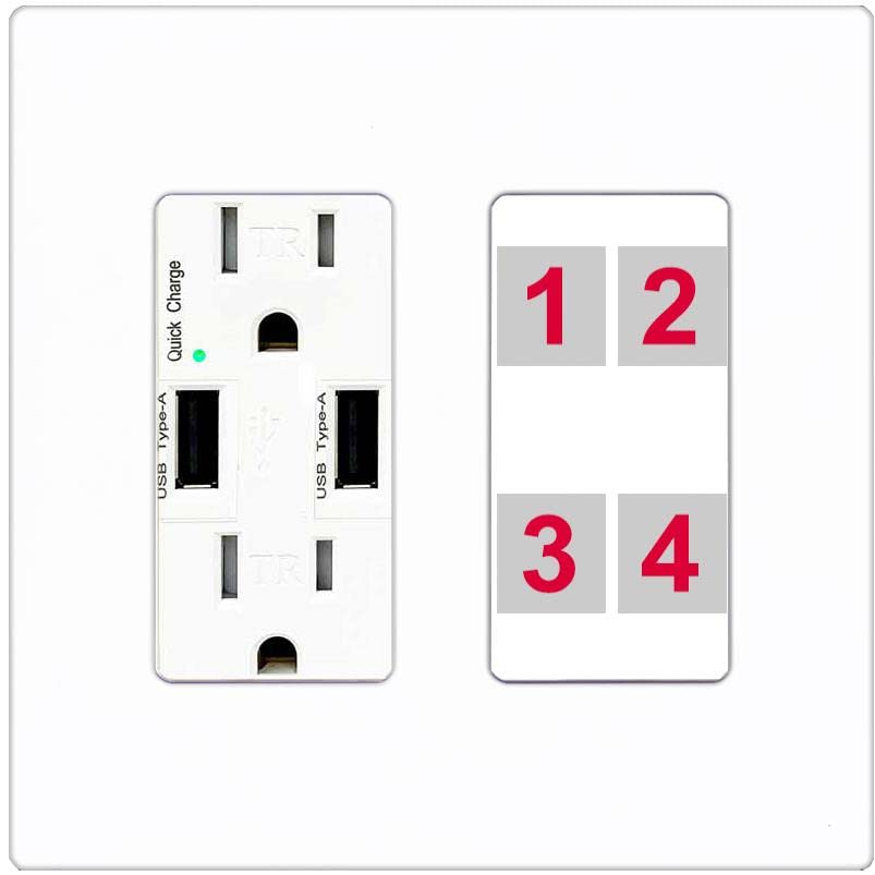 RiteAV Custom 4 Port Custom Wall Plate - USB Charger [Screwless White]