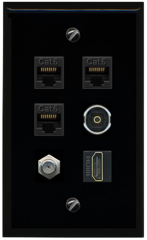 RiteAV 3 CAT6 COAX HDMI TOSLINK Flat/Solid Wall Plate [Black]