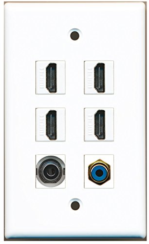 RiteAV - 4 HDMI 1 Port RCA Blue 1 Port 3.5mm Wall Plate