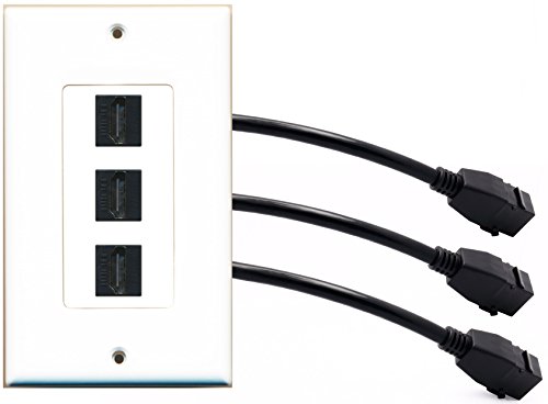 RiteAV 3 Port HDMI Wall Plate OVERSIZED Female to Female White with Pigtail Extension Dongle
