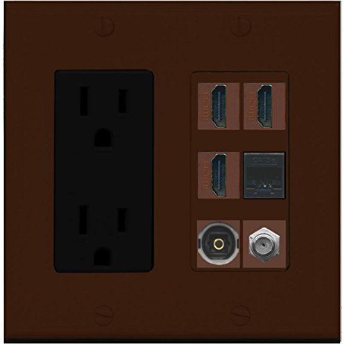 RiteAV Power Outlet 3 HDMI Coax Cat5e Toslink Wall Plate - Brown