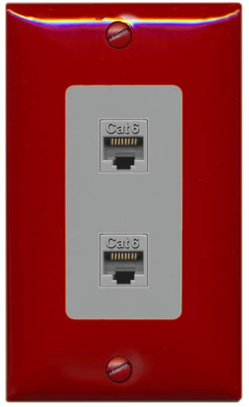 RiteAV 2 Port Cat6 Ethernet Wall Plate - 1 Gang [Red/Gray]