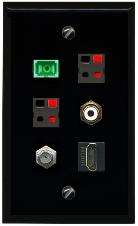 RiteAV COAX HDMI RCA WHITE SC APC Simplex Fiber 2 SPEAKER Flat/Solid Wall Plate [Black]