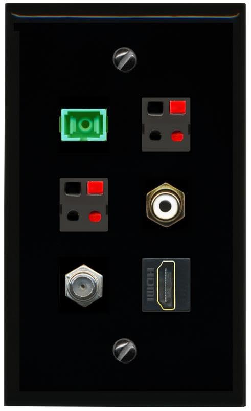 RiteAV COAX HDMI RCA WHITE SC APC Simplex Fiber 2 SPEAKER Flat/Solid Wall Plate [Black]