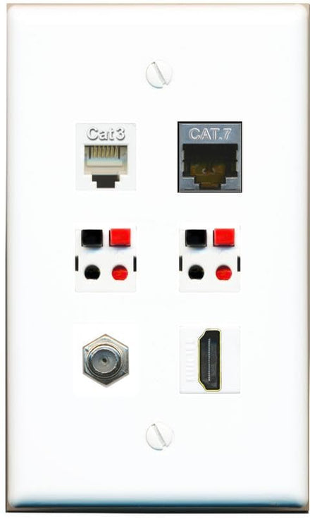 RiteAV CAT7 COAX HDMI PHONE 2 SPEAKER Flat/Solid Wall Plate [White]