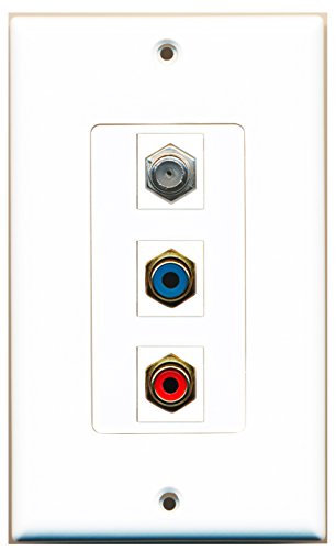 RiteAV 1 Port RCA Red 1 Port RCA Blue 1 Port Coax Cable TV- F-Type Wall Plate OVERSIZED