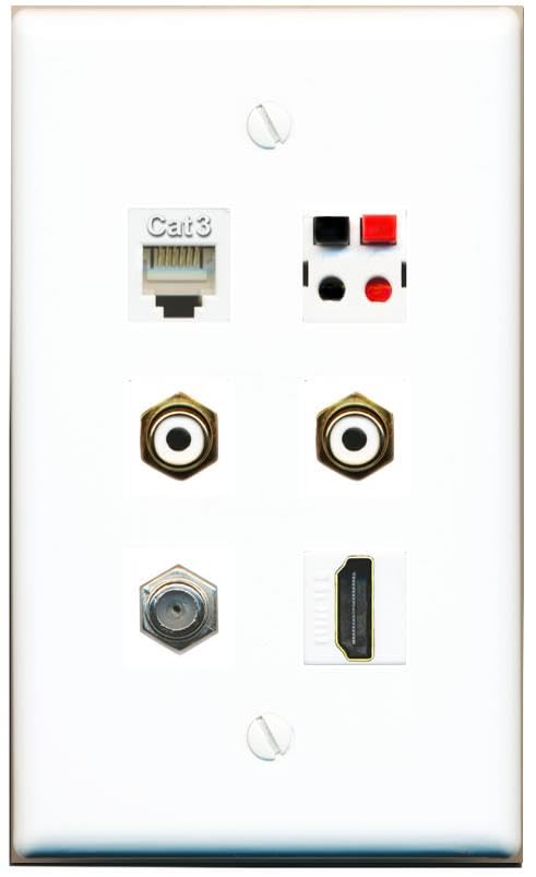RiteAV COAX HDMI PHONE 2 RCA-WHITE SPEAKER Flat/Solid Wall Plate [White]