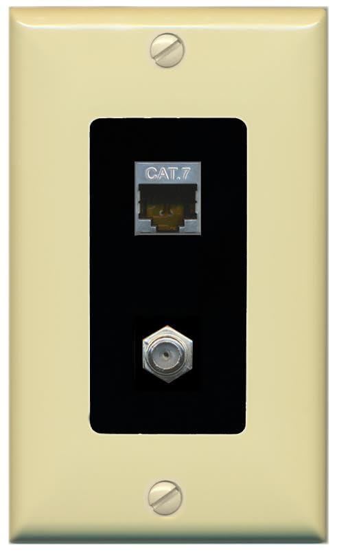 RiteAV Coax and Cat7 Wall Plate - 1 Gang [Ivory/Black]