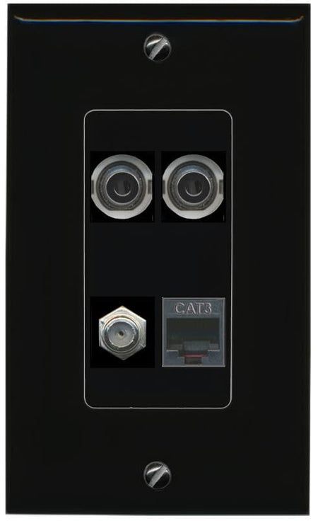 RiteAV 2 3.5mm COAX PHONE Wall Plate Decorative [Black]