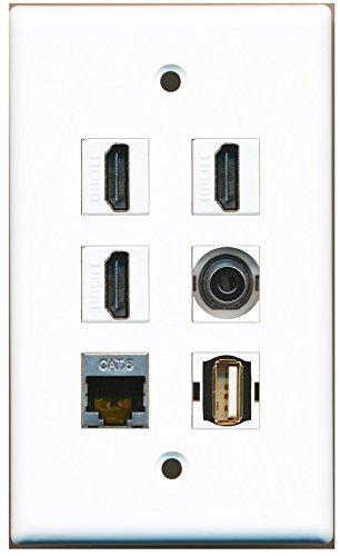 RiteAV - 3 HDMI 1 Port USB A-A 1 Port Shielded Cat6 Ethernet 1 Port 3.5mm Wall Plate