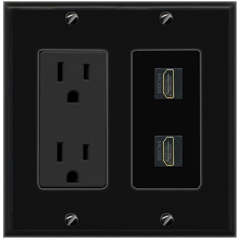 RiteAV HDMI Wall Plate 2 Port - Outlet [Black/Black]