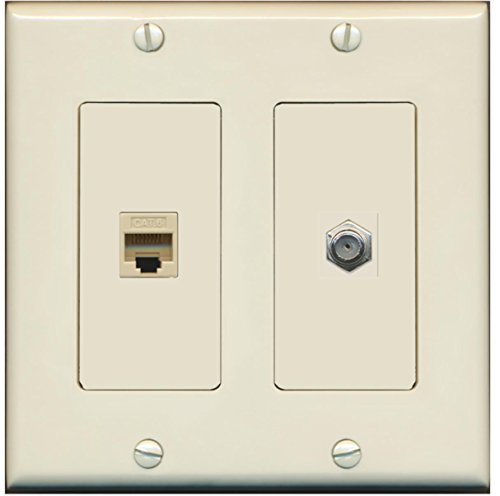 RiteAV - 1 Port Coax Cable TV- F-Type 1 Port Cat6 Ethernet Dual Gang Wall Plate - Light Almond