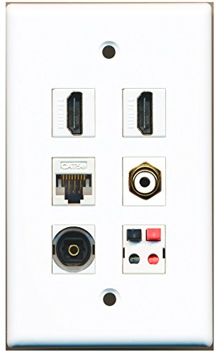 RiteAV - 2 HDMI 1 Port RCA White 1 Port Toslink 1 Port Cat5e Ethernet White 1 Port Speaker Wall Plate