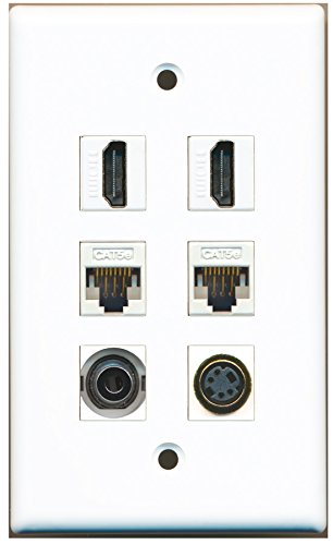 RiteAV - 2 HDMI 1 Port S-Video 1 Port 3.5mm 2 Port Cat5e Ethernet White Wall Plate