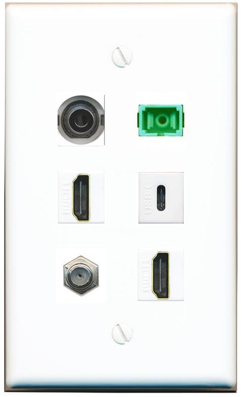 RiteAV 3.5mm Coax 2 HDMI SC-APC-SX USBC Flat/Solid Wall Plate [White]