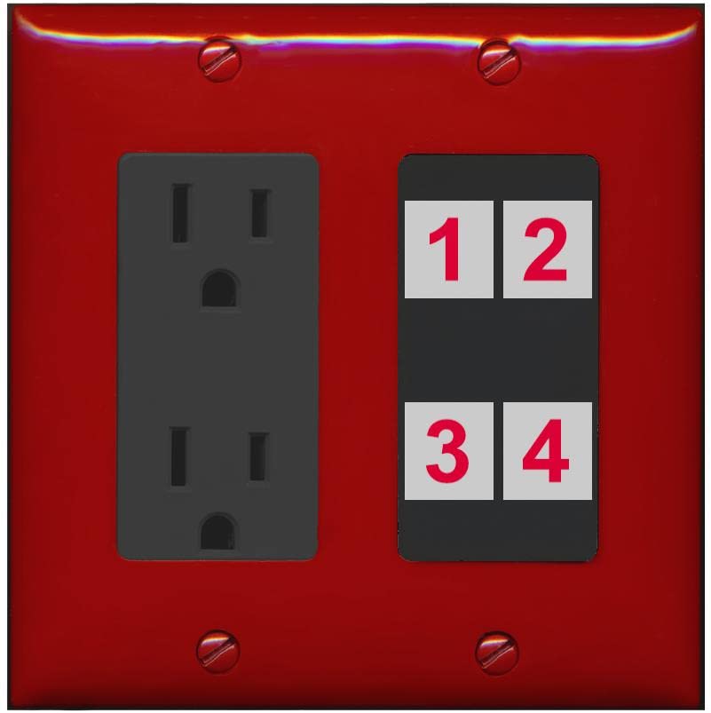 RiteAV Custom 4 Port Custom Wall Plate - Outlet [Red/Black]