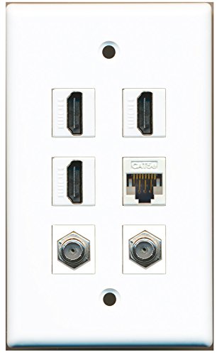 RiteAV - 3 HDMI 2 Port Coax Cable TV- F-Type 1 Port Cat5e Ethernet White Wall Plate