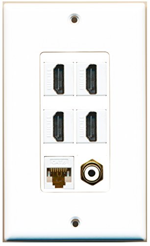 RiteAV 4 Port HDMI 1 RCA White 1 Cat6 Ethernet White Wall Plate OVERSIZED