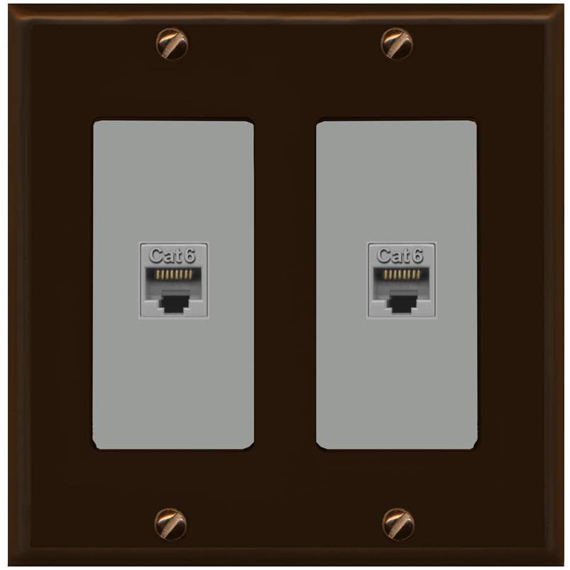 RiteAV 2 Port Cat6 Ethernet Wall Plate - 2 Gang [Brown/Gray]