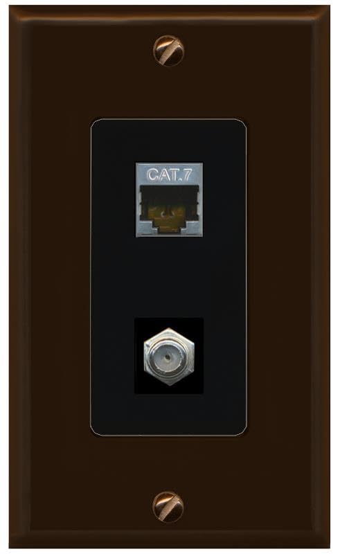 RiteAV Coax and Cat7 Wall Plate - 1 Gang [Brown/Black]