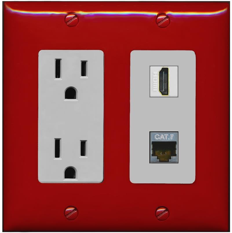 RiteAV HDMI and Cat7 Wall Plate - Outlet [Red/Gray]