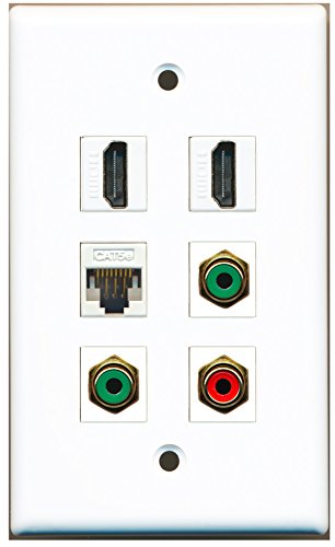 RiteAV - 2 HDMI 1 Port RCA Red 2 Port RCA Green 1 Port Cat5e Ethernet White Wall Plate