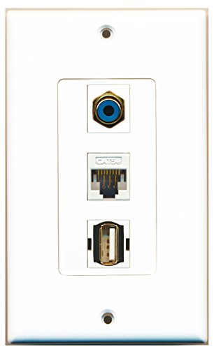 RiteAV 1 Port RCA Blue 1 Port USB A-A 1 Port Cat5e Ethernet White Wall Plate OVERSIZED