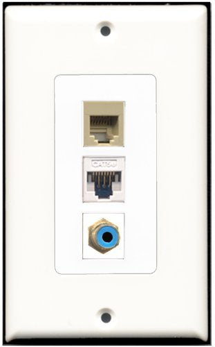 RiteAV 1 Port RCA Blue 1 Phone RJ11 RJ12 Beige 1 Cat5e Ethernet White Wall Plate OVERSIZED