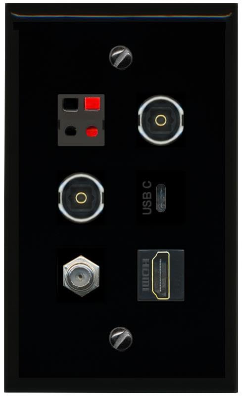 RiteAV Coax HDMI Speaker 2 TOSLINK USBC Flat/Solid Wall Plate [Black]