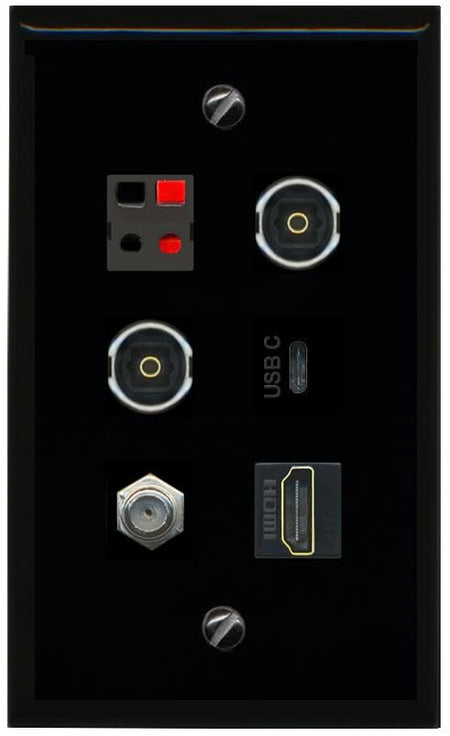 RiteAV Coax HDMI Speaker 2 TOSLINK USBC Flat/Solid Wall Plate [Black]