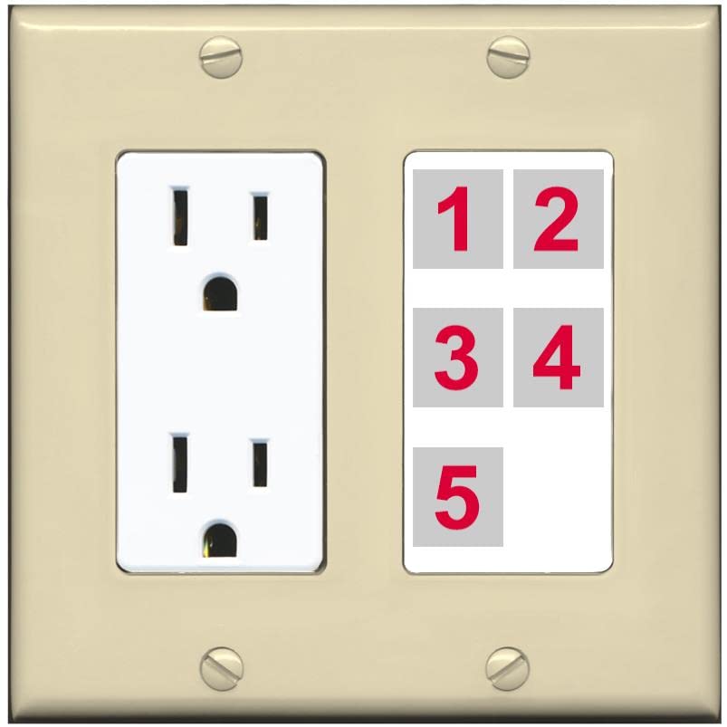 RiteAV Custom Wall Plate 5 Port - Outlet [Ivory/White]