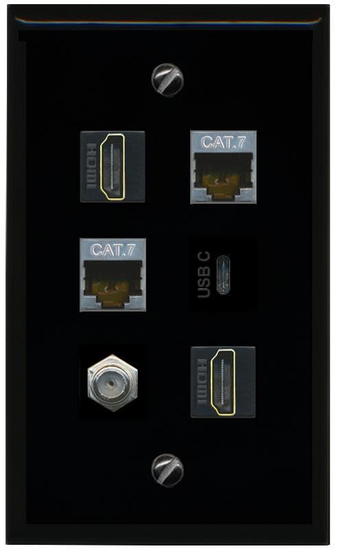 RiteAV 2 CAT7 Coax 2 HDMI USBC Flat/Solid Wall Plate [Black]