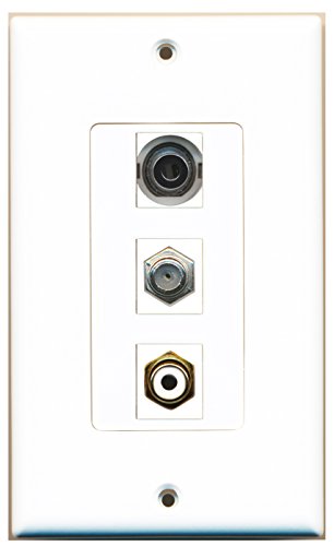 RiteAV 1 Port RCA White 1 Port Coax Cable TV- F-Type 1 Port 3.5mm Wall Plate OVERSIZED