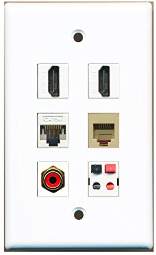 RiteAV - 2 HDMI 1 Port RCA Red 1 Port Phone RJ11 RJ12 Beige 1 Port Cat5e Ethernet White 1 Port Speaker Wall Plate