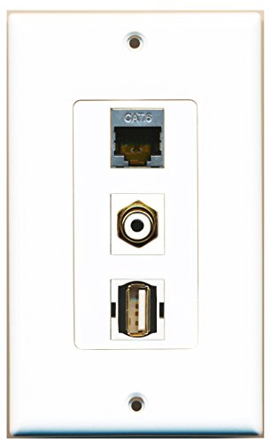 RiteAV 1 Port RCA White 1 Port USB A-A 1 Port Shielded Cat6 Ethernet Wall Plate OVERSIZED