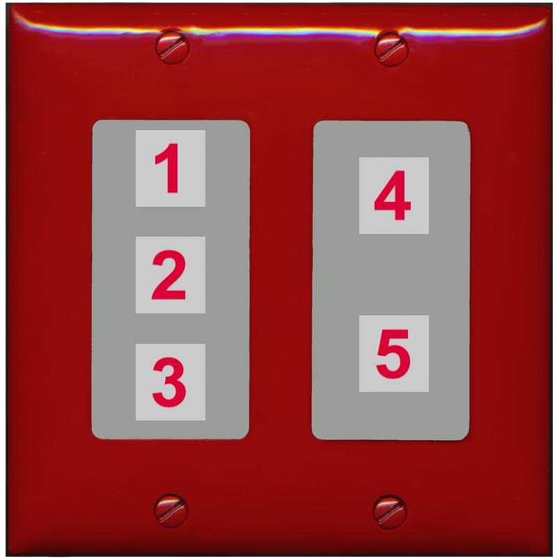 RiteAV Custom Wall Plate 5 Port - 2 Gang [Red/Gray]