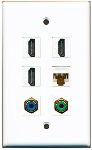 RiteAV - 3 HDMI 1 Port RCA Green 1 Port RCA Blue 1 Port Cat6 Ethernet White Wall Plate
