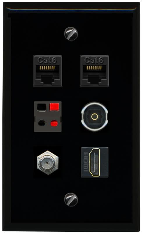 RiteAV 2 CAT6 COAX HDMI SPEAKER TOSLINK Flat/Solid Wall Plate [Black]