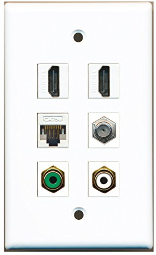 RiteAV - 2 HDMI 1 Port RCA White 1 Port RCA Green 1 Port Coax Cable TV- F-Type 1 Port Cat5e Ethernet White Wall Plate