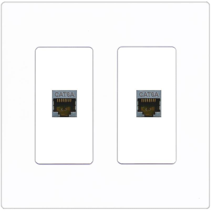 RiteAV 2 Port Cat6A Wall Plate - 2 Gang [Screwless White]