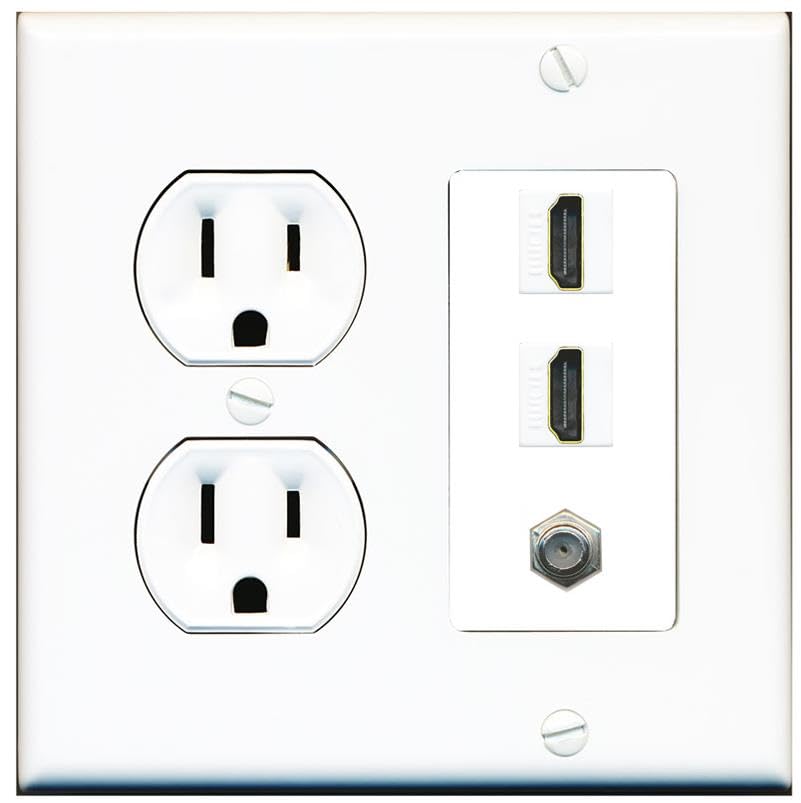 COAX 2 HDMI Wall Plate-Round Outlet White