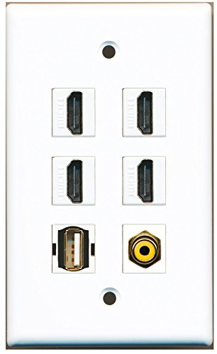RiteAV - 4 HDMI 1 Port RCA Yellow 1 Port USB A-A Wall Plate